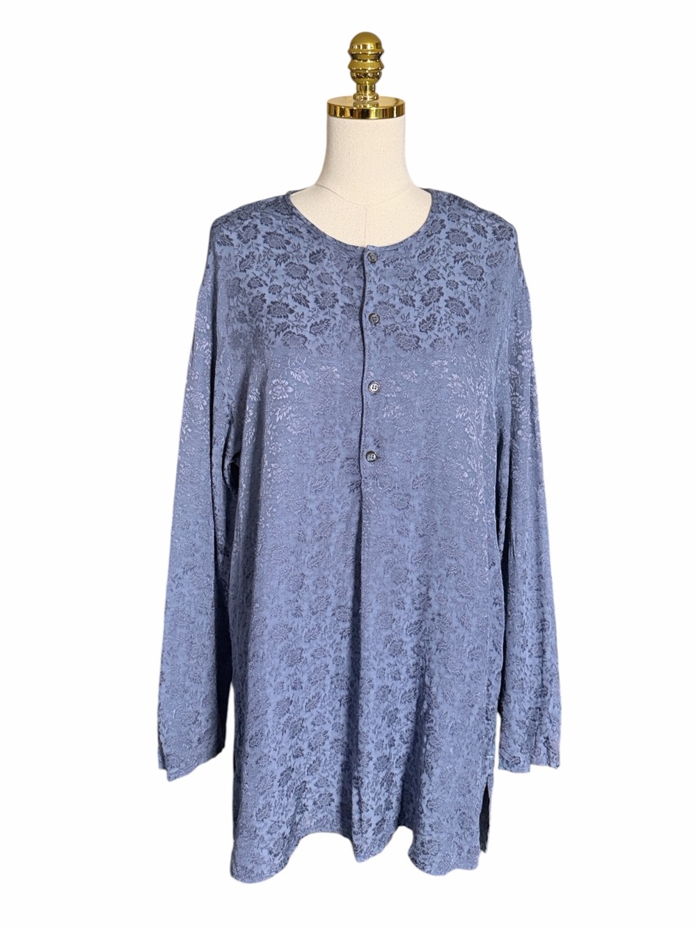 CP Shades Floral Crinkle Jacquard Rayon Long-Sleeve Swing Tunic Blouse Women L